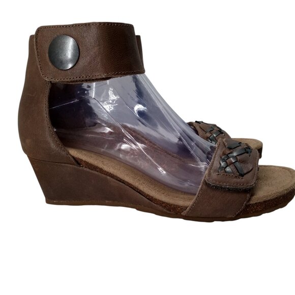 Aetrex Becca Woven Leather Wedge Comfort Sandals Size 38 US 7.5-8 Beige Ankle - Picture 13 of 15